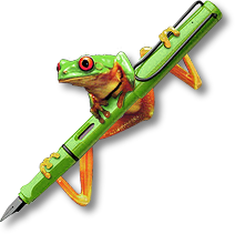 treefrog perching on a fountain pen